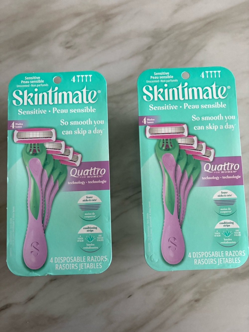 Skintimate Quattro Sensitive Disposable Razors - Pink & Green, Pack of 4